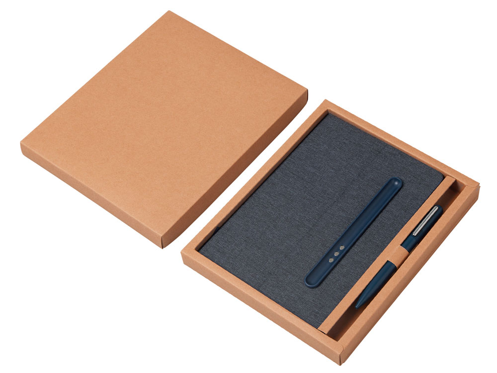 Набор блокнот А5 с магнитным держателем для ручки и подставкой для телефона и металлической шариковой ручкой NotaBene, темно-синий-11