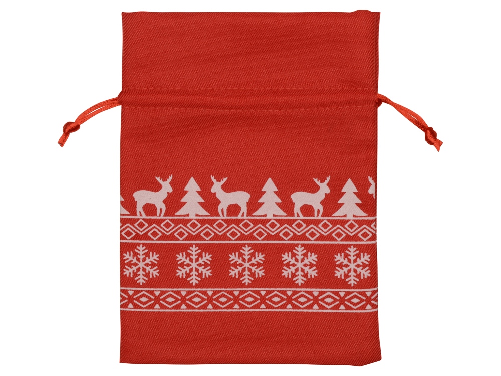 Мешочек подарочный новогодний, хлопок, средний, красный-1