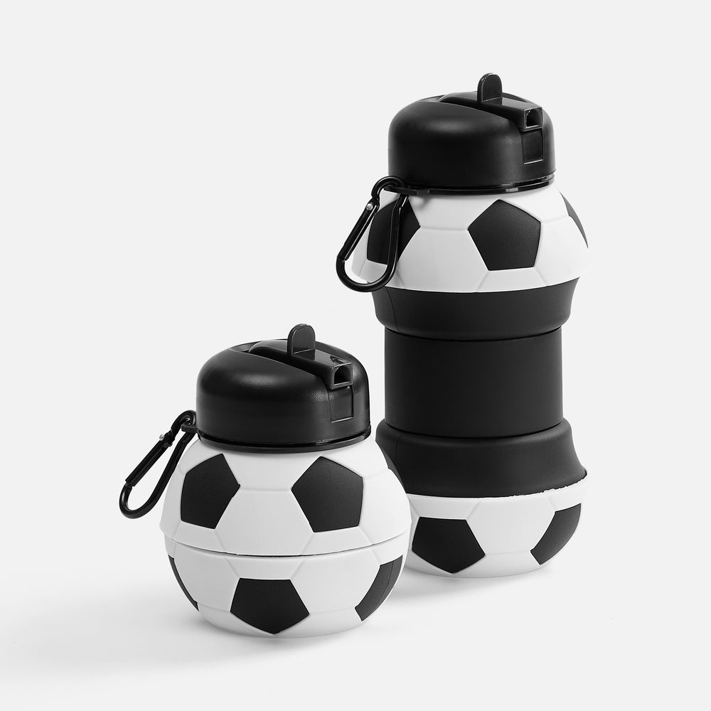 Складная бутылка для воды Football Flex, белая с черным-1