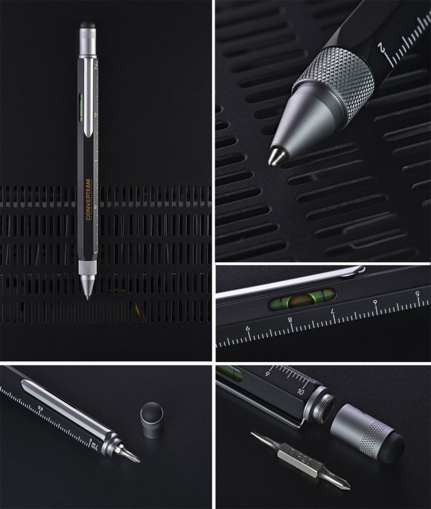 Ручка шариковая Construction, мультиинструмент, красная-3