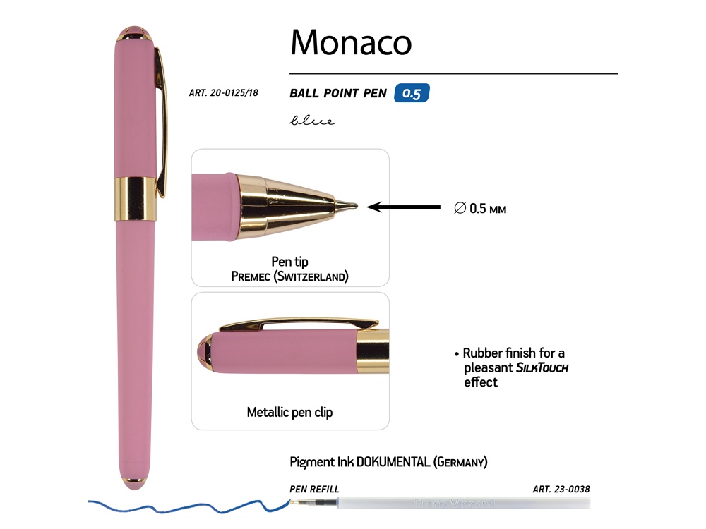 Ручка пластиковая шариковая Monaco, 0,5мм, синие чернила, розовый-2