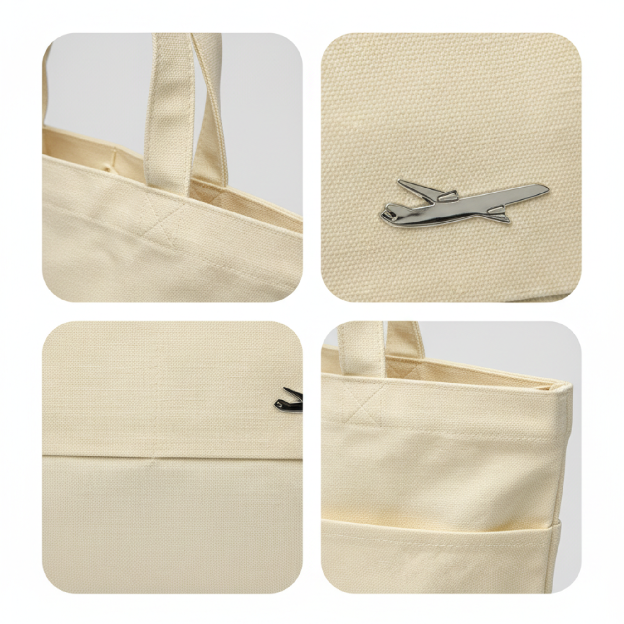 Сумка для покупок JETTA 325 г/м² с шильдом - самолёт, натуральный/шильд самолёт (серебро)-3