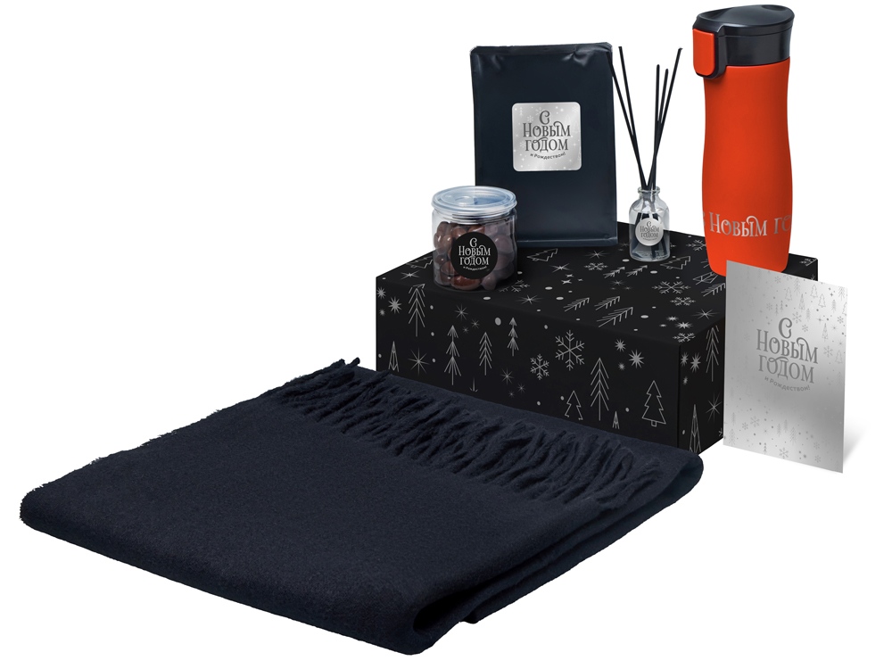 Подарочный набор с палантином и термокружкой, красный-0