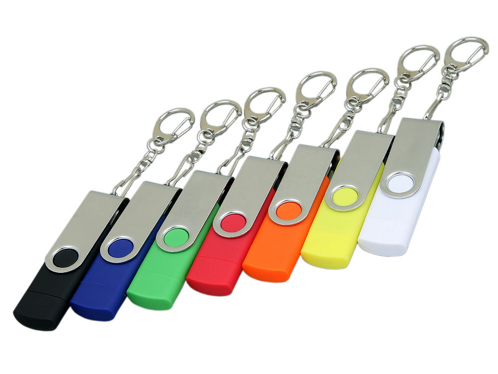 Флешка с  поворотным механизмом, c дополнительным разъемом Micro USB, 64 Гб, красный-3