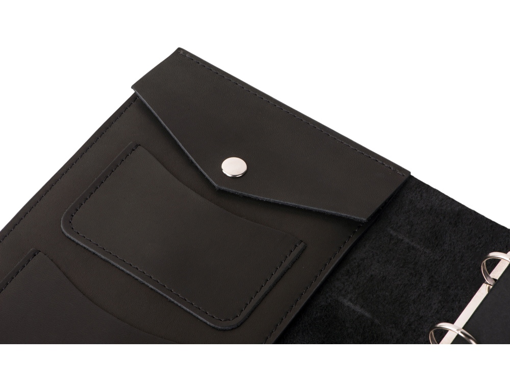 Блокнот кожаный А5 на кольцах, черный-7