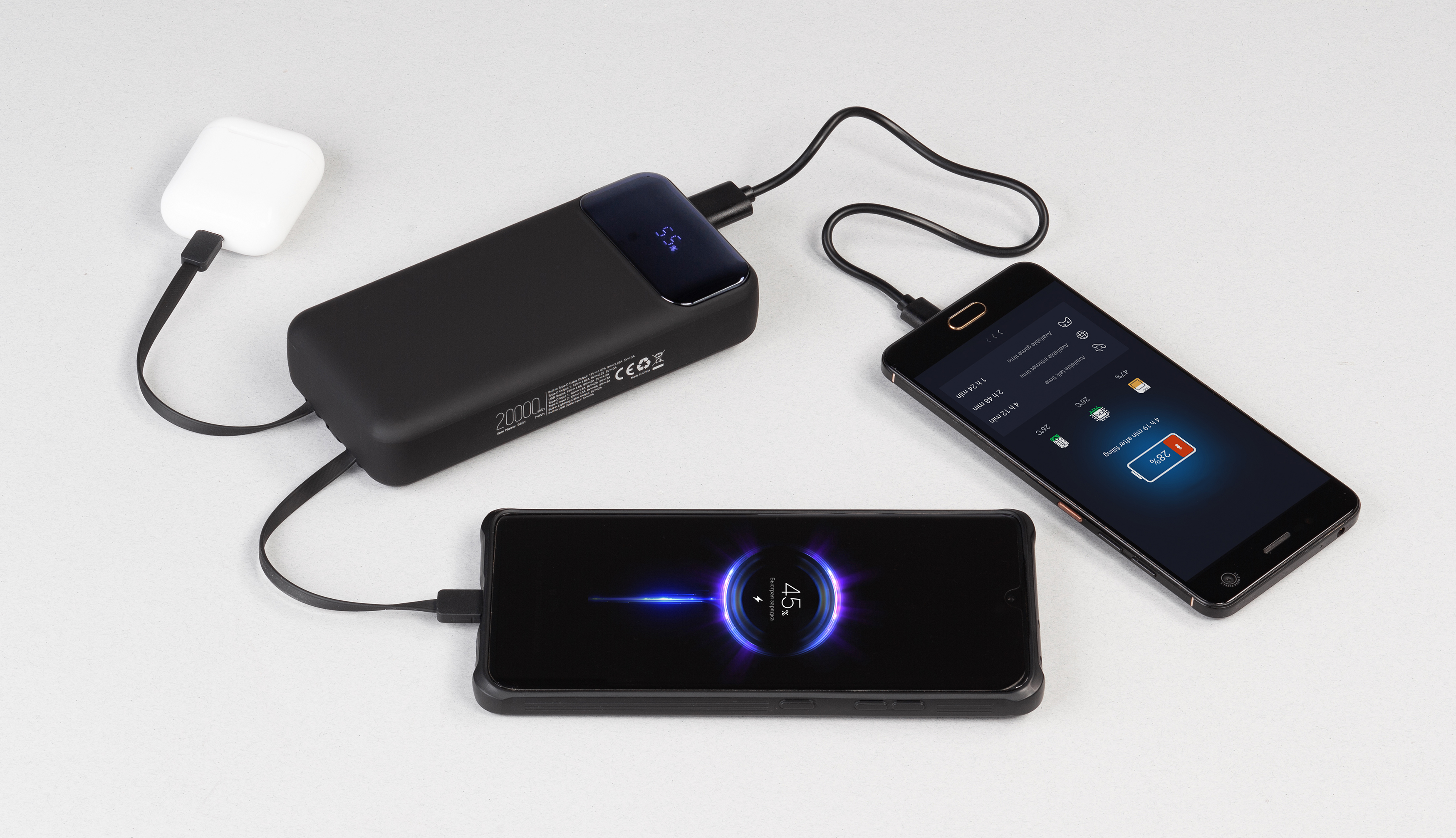 Зарядное (22.5W) устройство "Top Grade SOFTTOUCH" 20000 mAh с подсветкой логотипа, встроенными кабелями и цифровым индикатором заряда-3