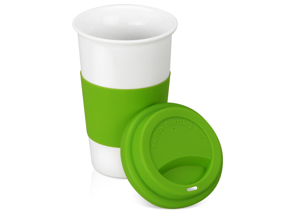 Кружка с силиконовой крышкой и манжетой Нью-Йорк 300мл, зеленый-1