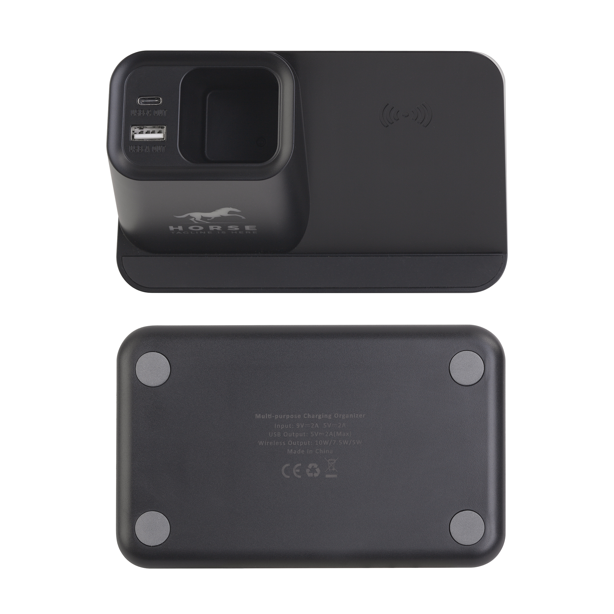 Карандашница "Black Star" с беспроводным (10W) зарядным устройством, вентилятором и лампой, с подсветкой логотипа-5