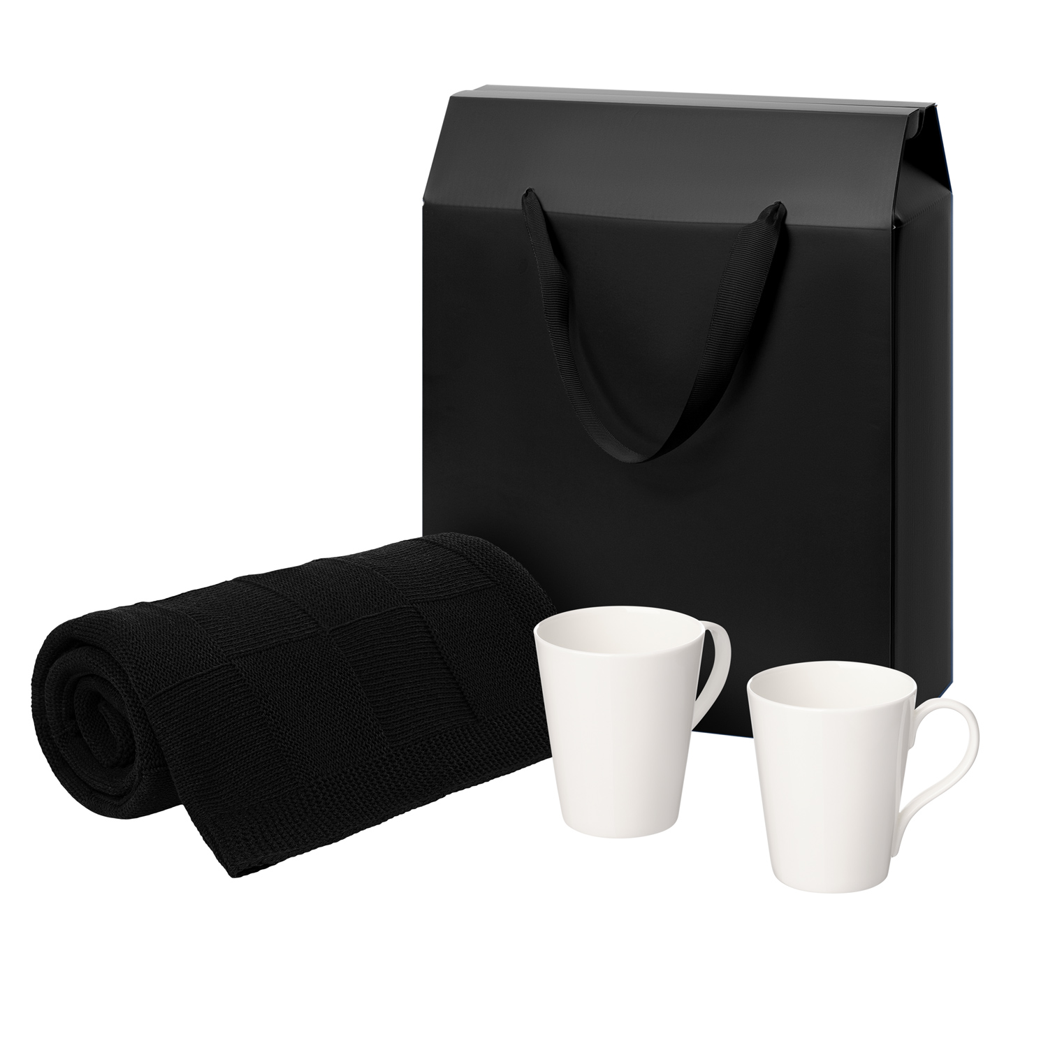 Подарочный набор Веста (Vesta), Селла (Cella), черный в коробке-пакете (две фарфоровых кружки, плед)-0