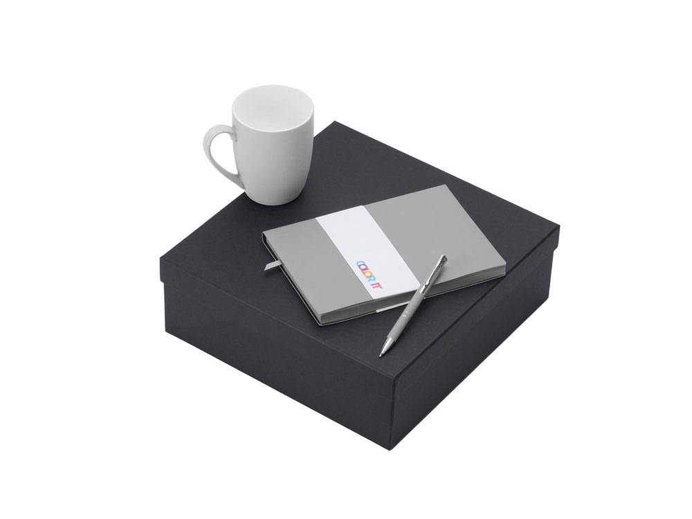 Подарочный набор с блокнотом С1, металлической ручкой и кружкой, серый-0