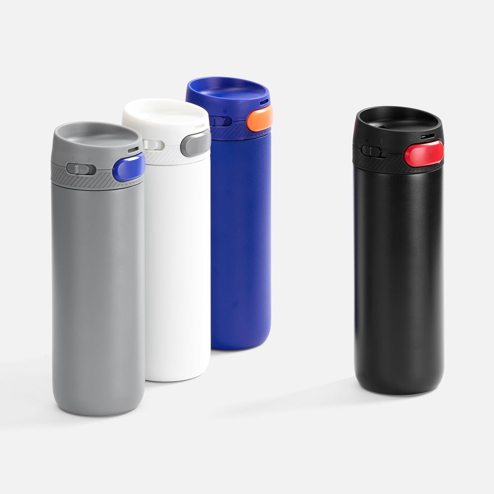 Термостакан X1 с цветной кнопкой, белый с серым-2