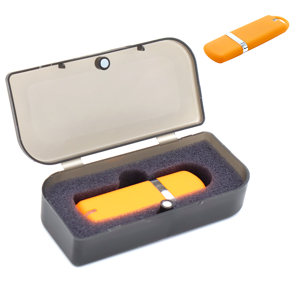 Флешка Shape с покрытием Софт Тач в футляре, Оранжевый-0