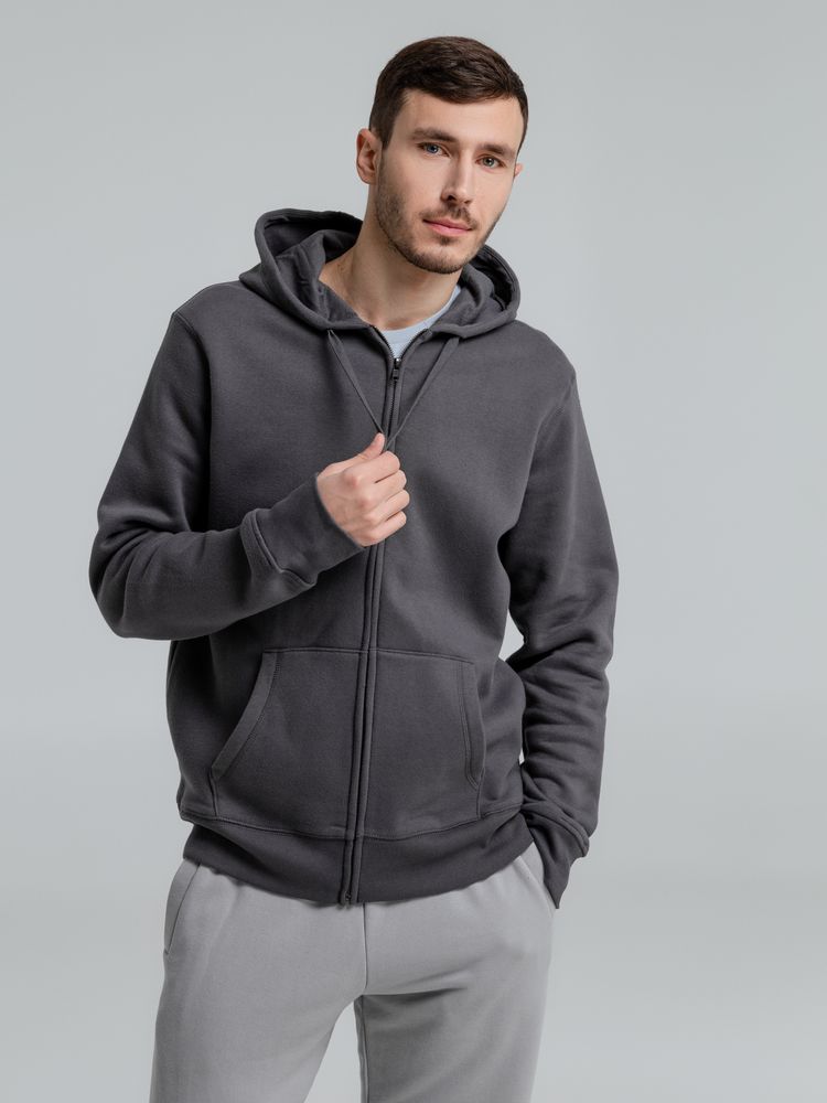 Толстовка на молнии с капюшоном унисекс King, темно-серая-6