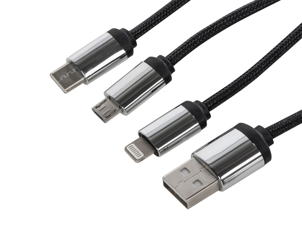 Кабель 3-в-1 с подсветкой логотипа Ion, черный-2