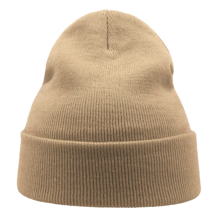 Шапка вязаная двойная WIND с отворотом, бежевый-1