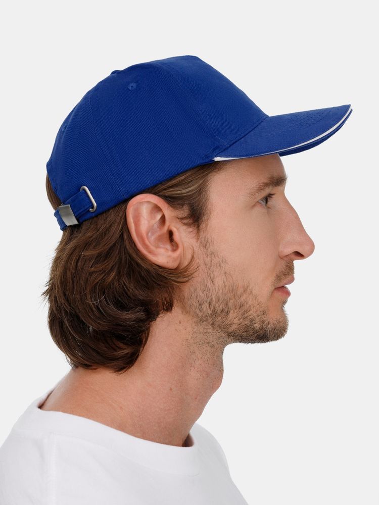 Бейсболка Classic 2.0, ярко-синяя с белым кантом-4