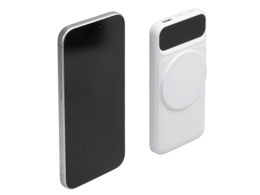 Магнитный беспроводной внешний аккумулятор со встроенными кабелями Мэни,быстаря зарядка, 10000 мАч, белый-1