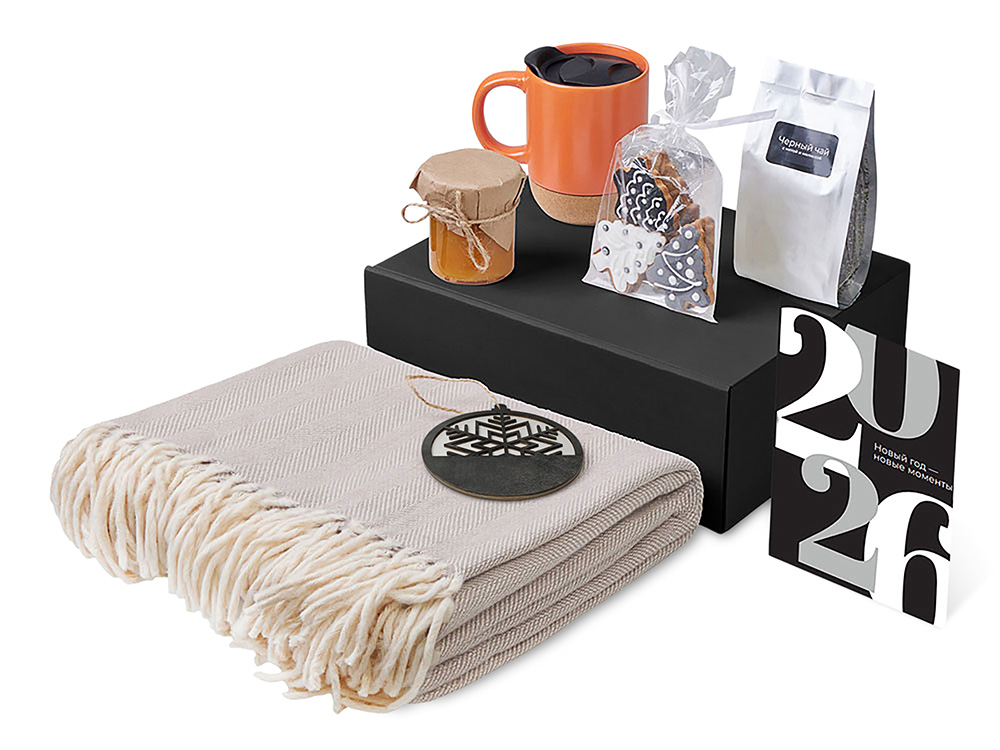 Подарочный набор c пледом, кружкой и вареньем, оранжевый-1