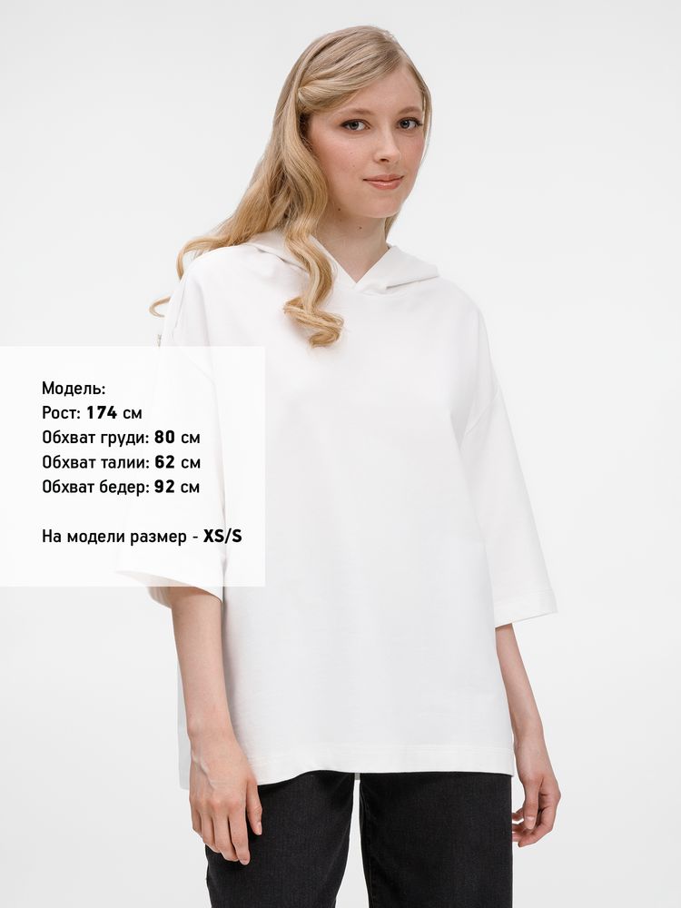 Футболка оверсайз унисекс с капюшоном Neofit, молочно-белая-5