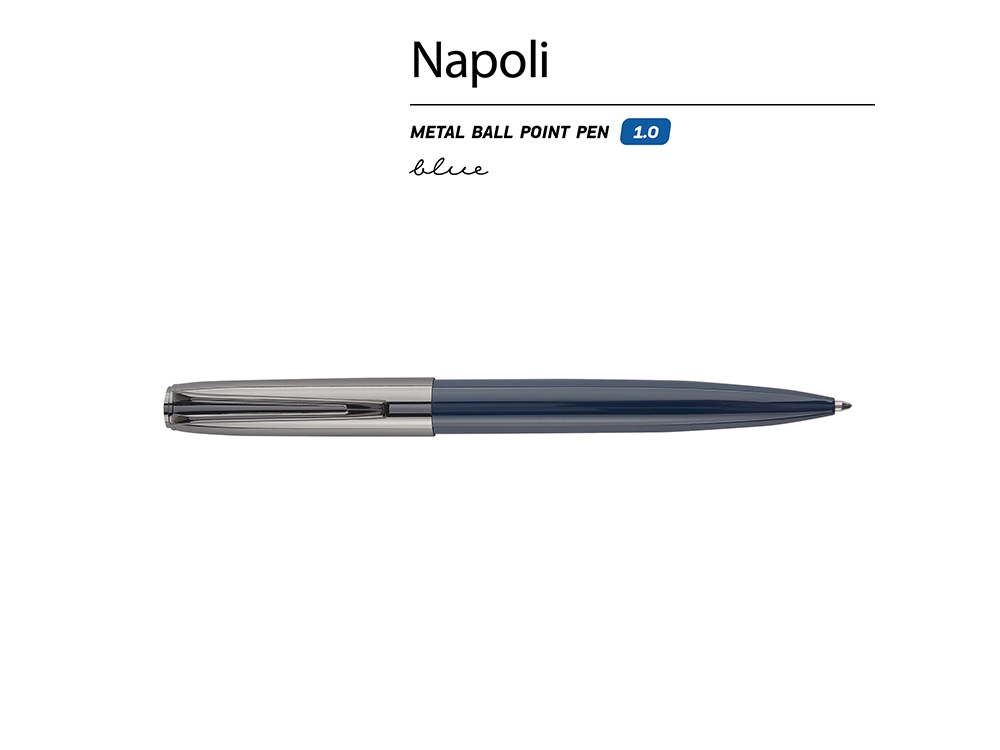 Ручка металлическая шариковая Napoli, синий/вороненая сталь-1