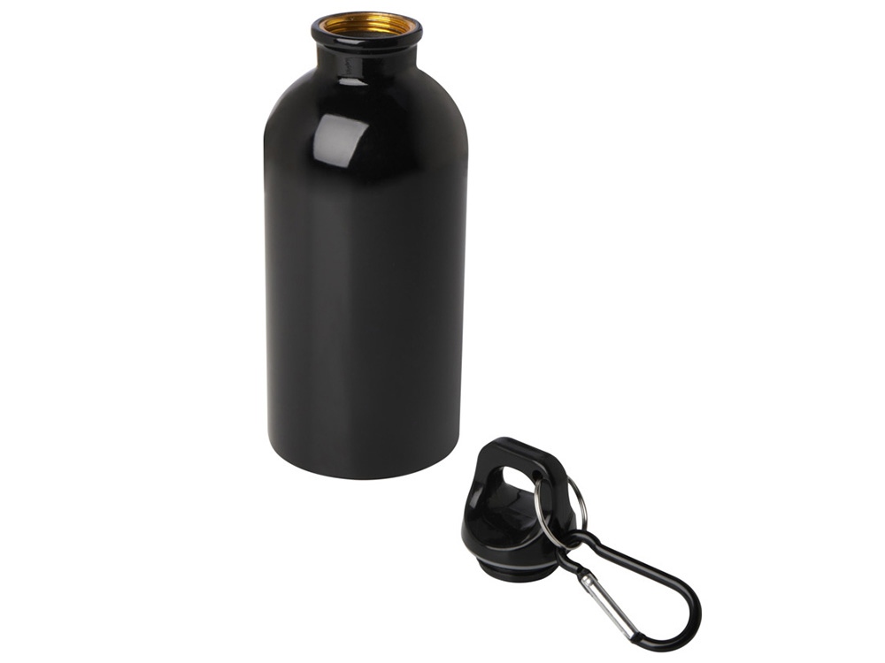 Одностенная бутылка для воды с карабином Oregon, изготовленная из нержавеющей стали, сертифицированной по стандарту RCS, объемом 400 мл - сплошной черный-2