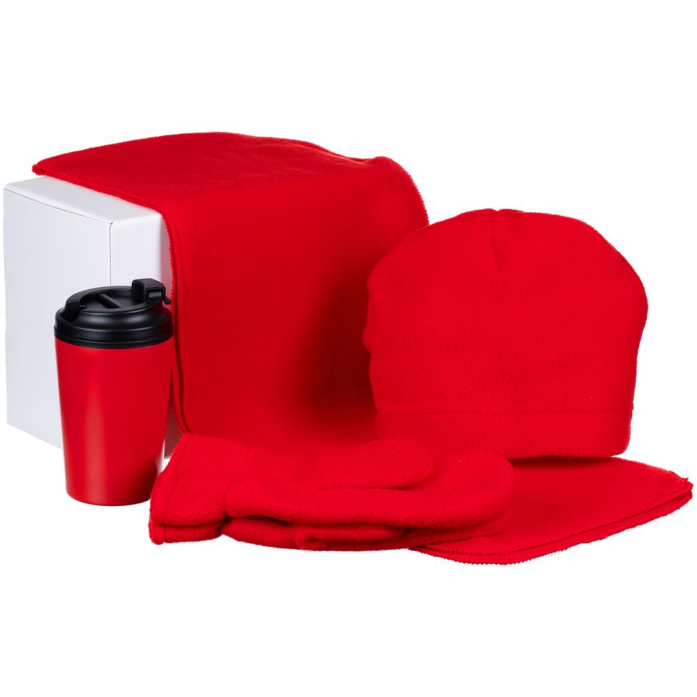 Набор Fleecy с термостаканом, красный-0