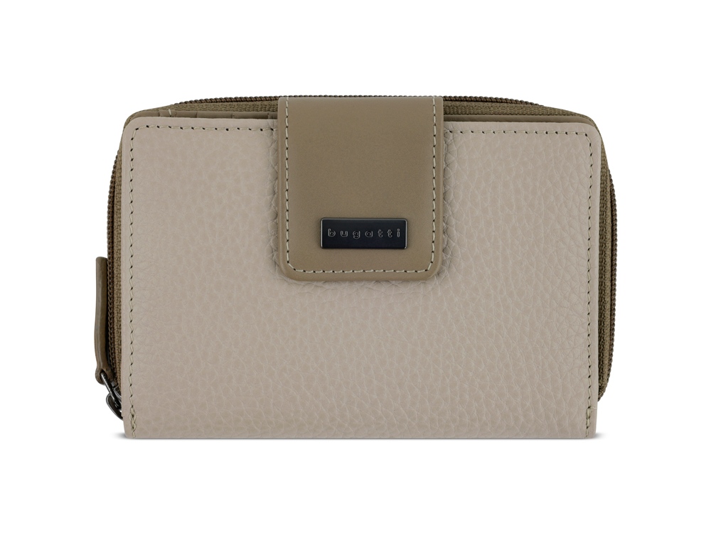 Кошелёк женский BUGATTI Sina, бежевый, воловья кожа/полиэстер, 13,7х3х9,5 см-1