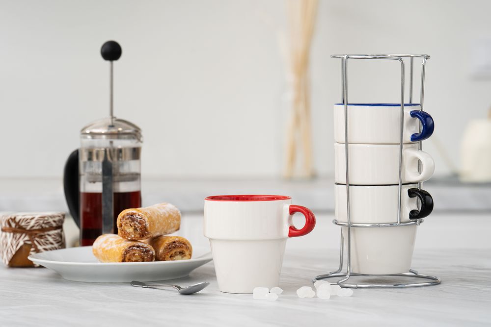 Набор из 4 кружек Inset с подставкой, черный-4