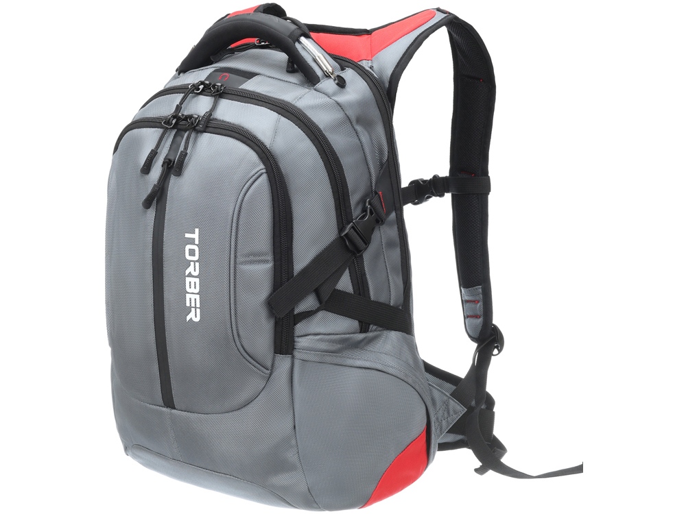 Рюкзак TORBER ДРАЙВ с отделением для ноутбука 15, серый/красный, полиэстер 1680D, 36x17x50 см, 30 л-1
