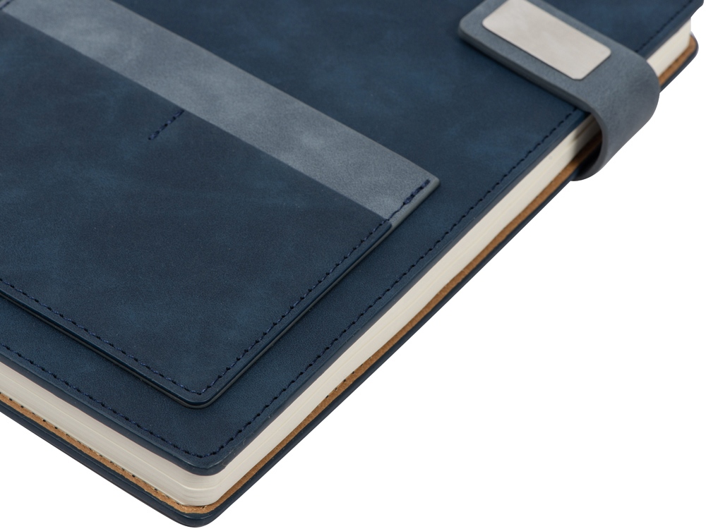 Бизнес блокнот А5 Freya с клапаном и карманом для визиток, твердая обложка, 128 листов, синий и темно-5