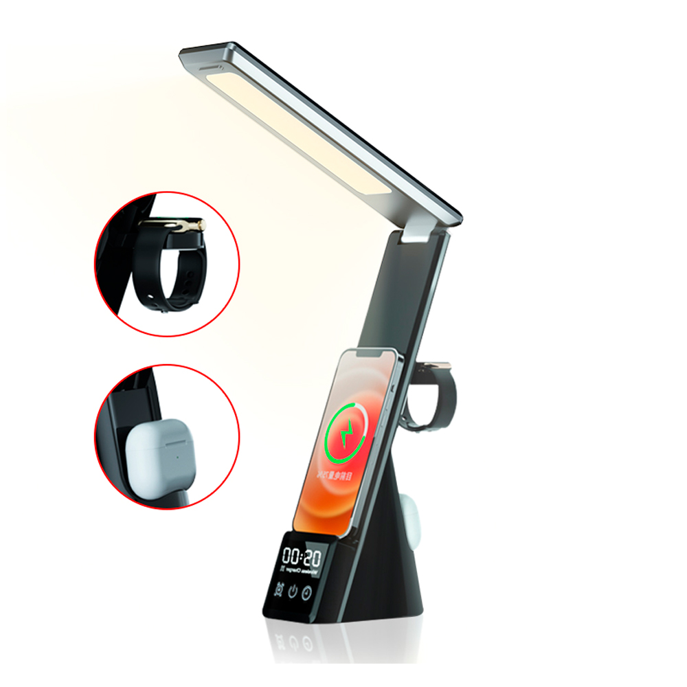 Настольная лампа с беспроводными зарядками, Черный-1