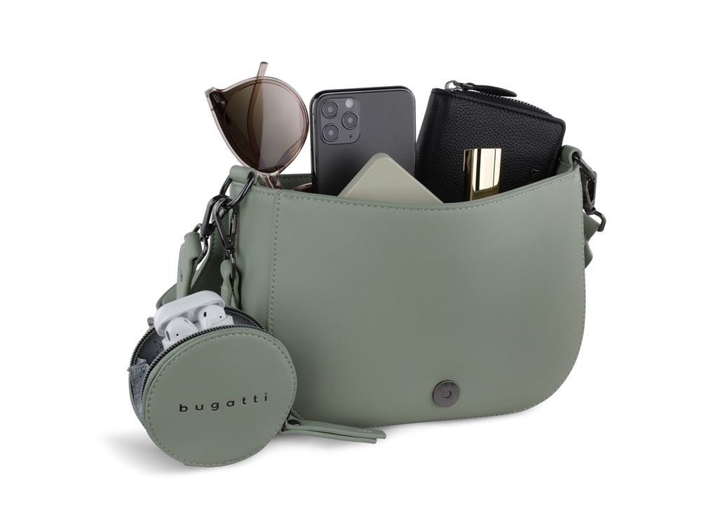Сумка наплечная женская BUGATTI Almata, с кошельком, мятная, полиуретан, 27х6х18,5 см-4