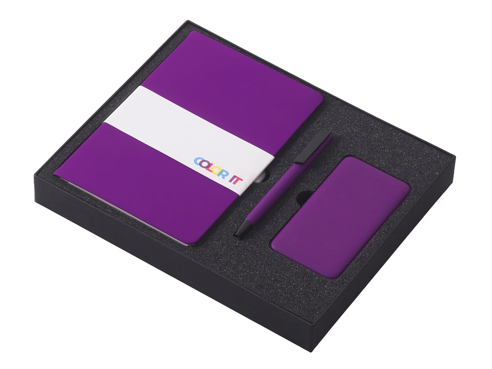 Подарочный набор c блокнотом С2, ручкой и повербанком 5000 mAh, фиолетовый-1
