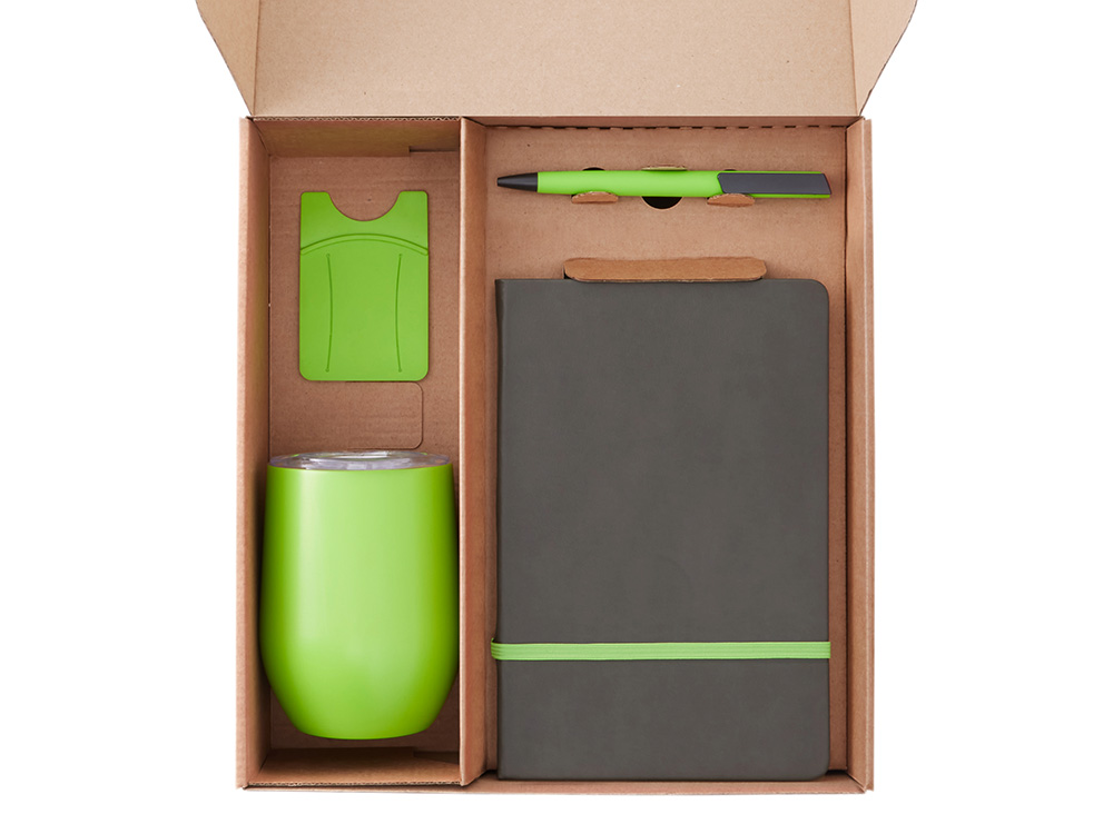 Набор с термокружкой, блокнотом, ручкой и ланчбоксом Refreshment, зеленое яблоко-1