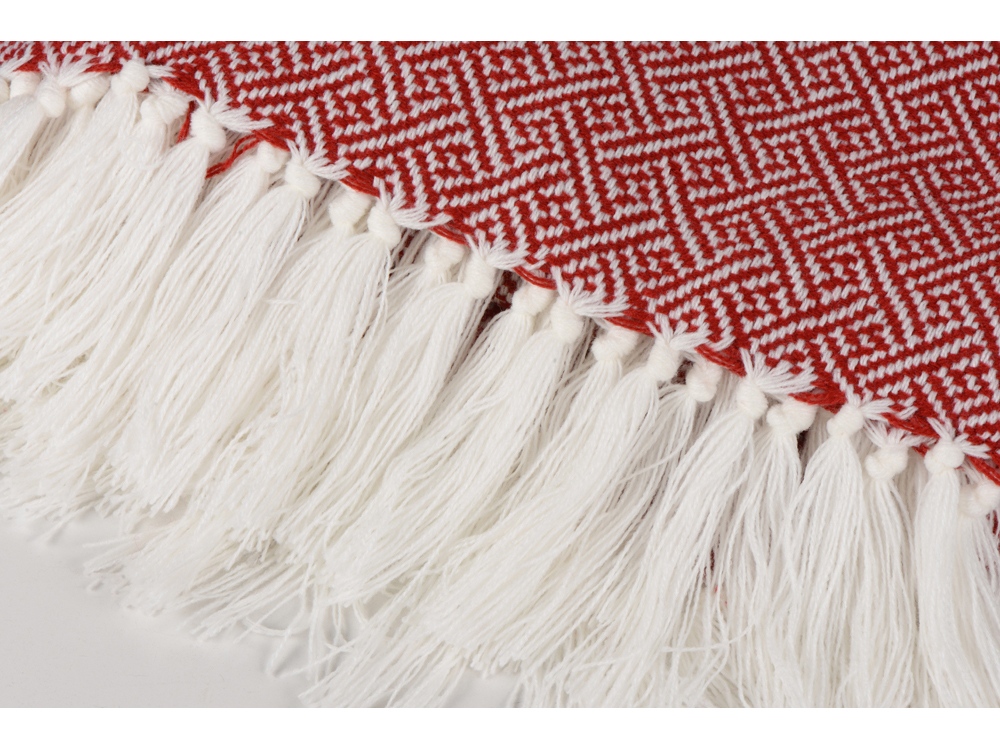 Плед акриловый Tassel с белой бахромой, красный-1