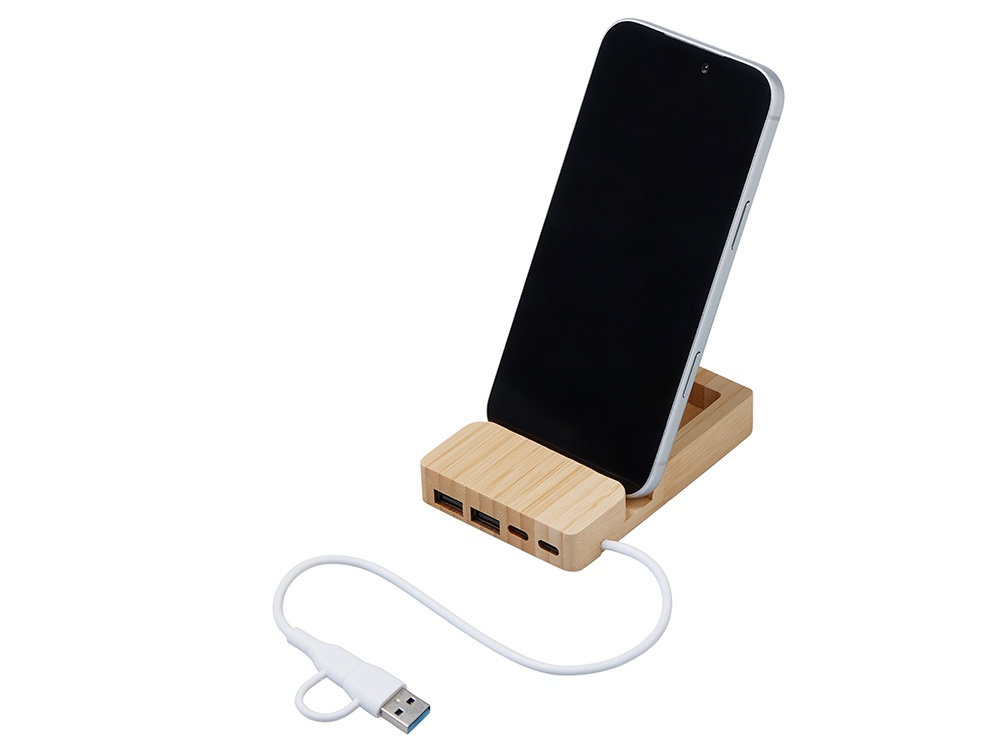 USB хаб Memo, 2*USB, 2*Type C, бамбук-2