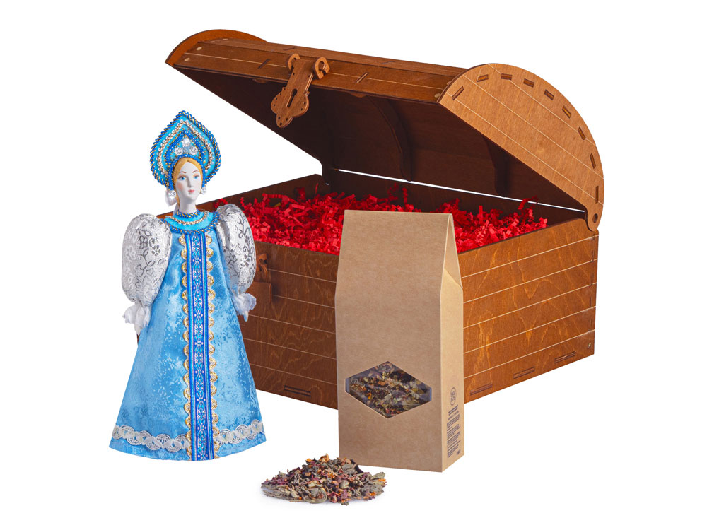 Подарочный набор: кукла фарфоровая, чай Малина с мятой, голубой-0