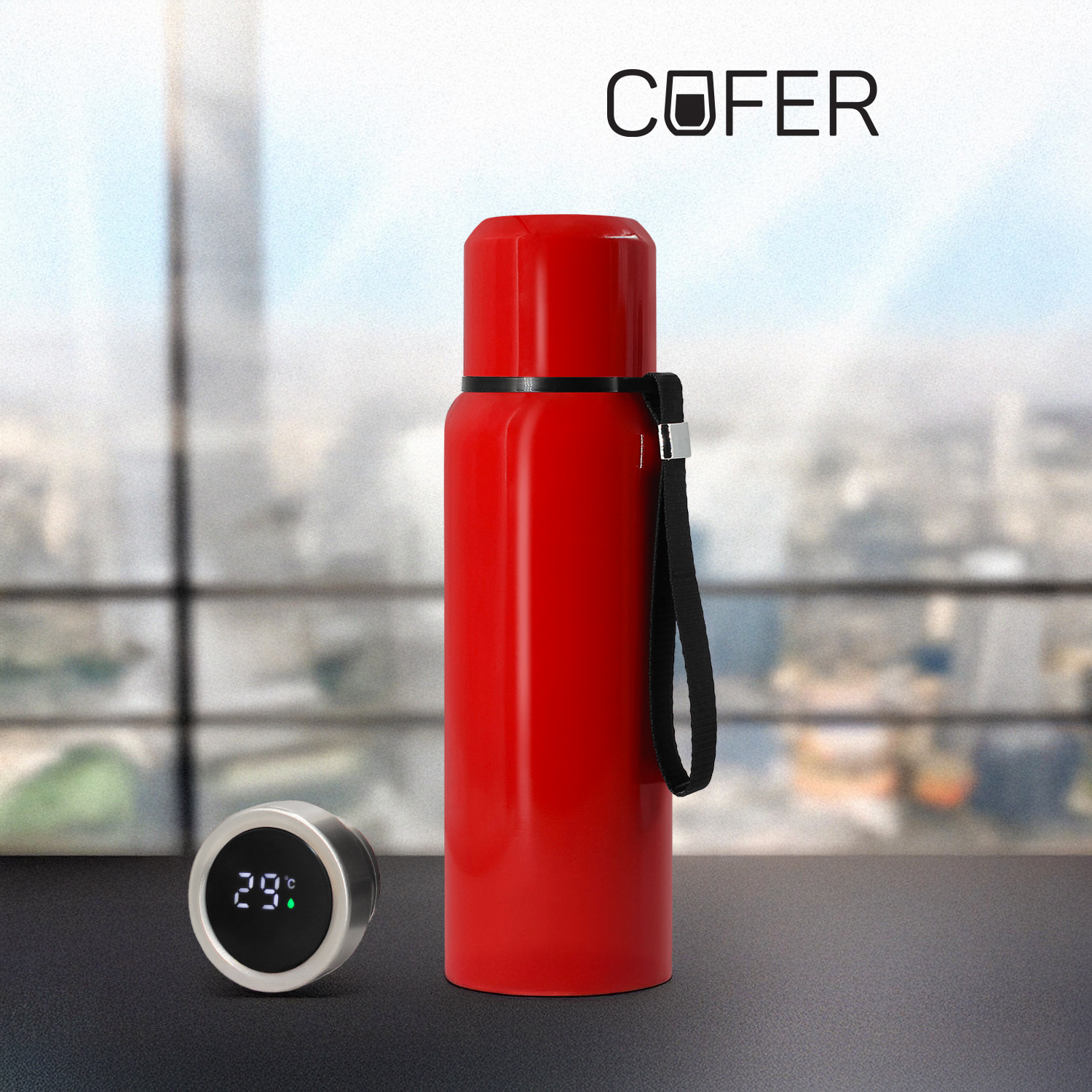 Термос S-travel New с датчиком температуры 600 мл. (красный)-0