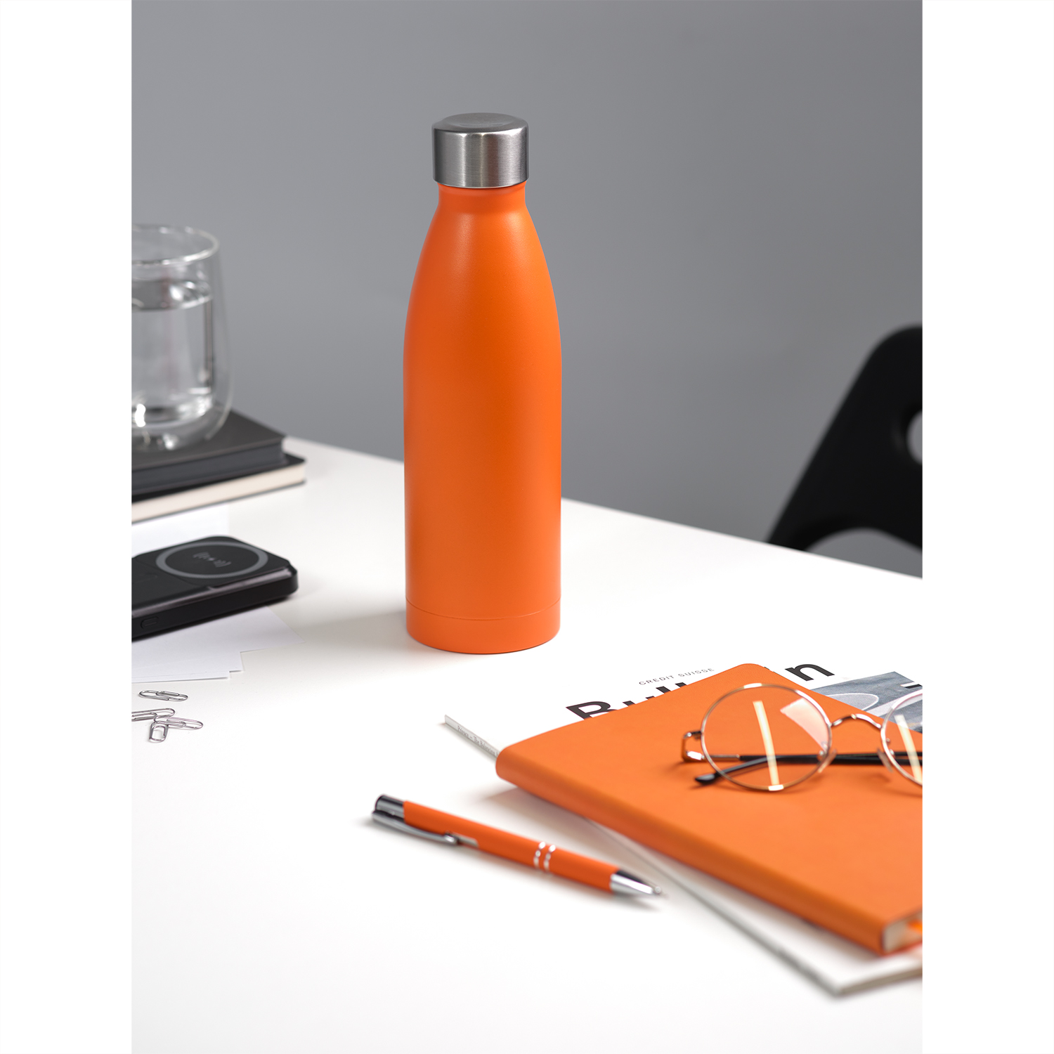 Термобутылка вакуумная герметичная Фреско, оранжевая, зернистое покрытие-12