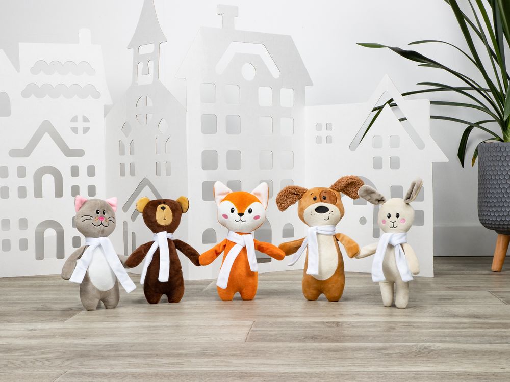 Мягкая игрушка Beastie Toys, заяц с белым шарфом-3