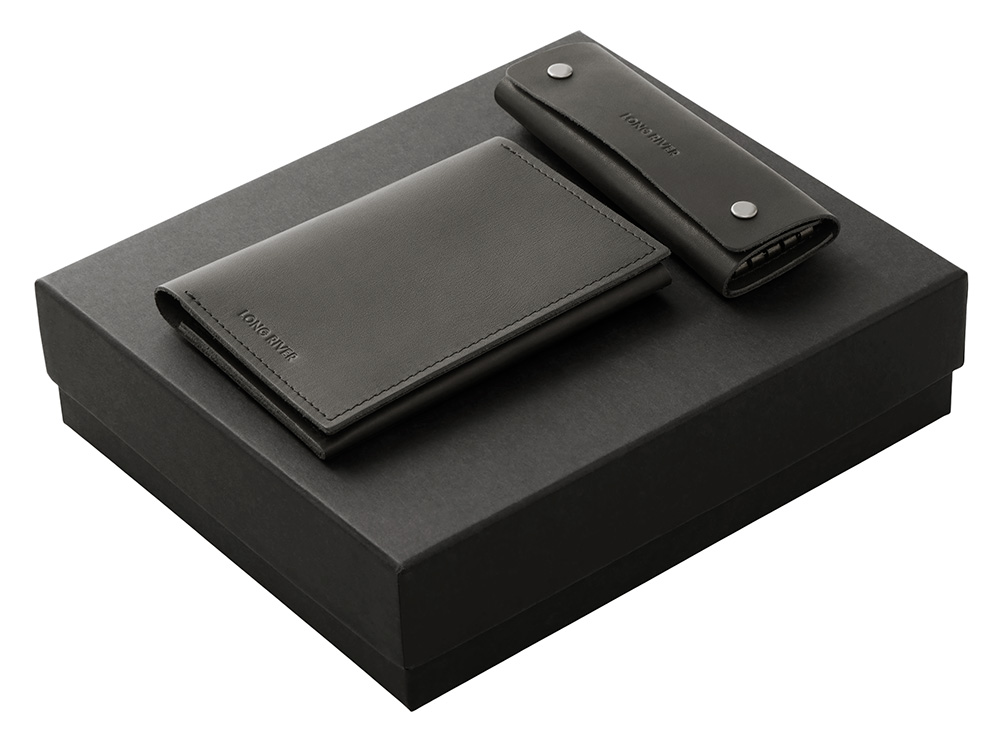 Подарочный набор Long River: обложка для паспорта, ключница, черная коробка-0