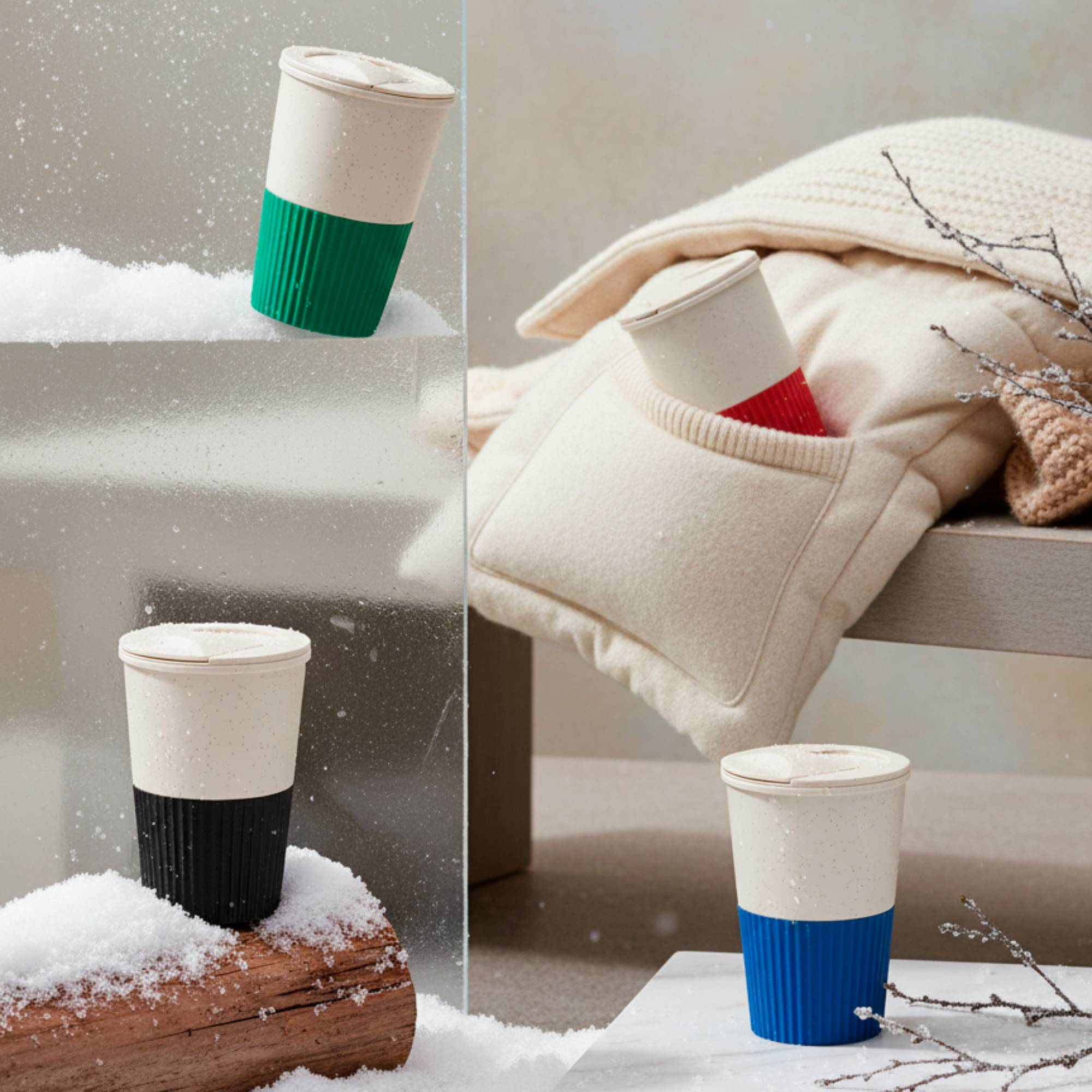 Термостакан пластиковый Wavy с манжетой, Зелёный-4