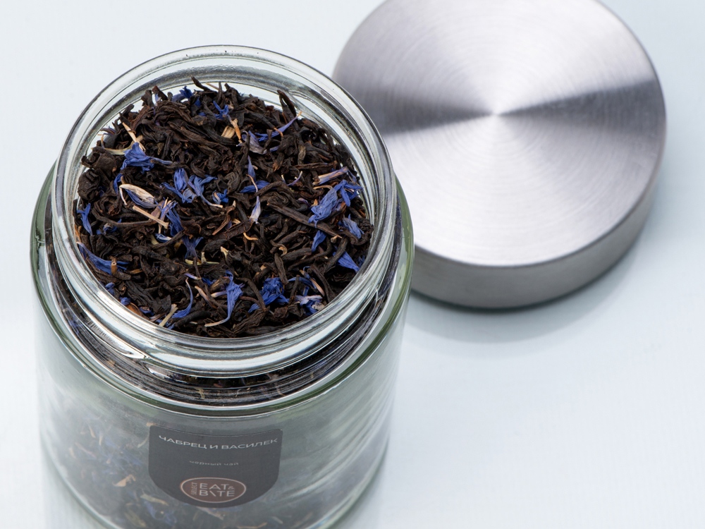 Чай черный, серия Essence, с чабрецом и лепестками василька, стеклянная банка-2