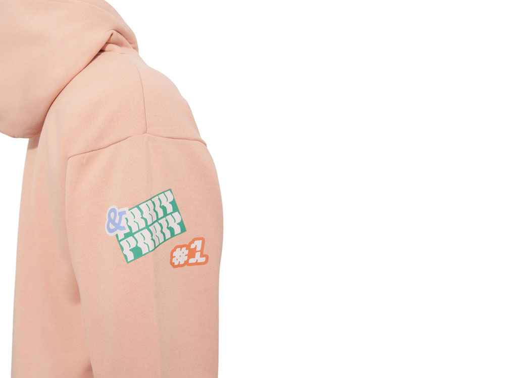 Толстовка с капюшоном оверсайз Berlin унисекс, лососевый, ДТФ, бренд тайп и лейбл-8