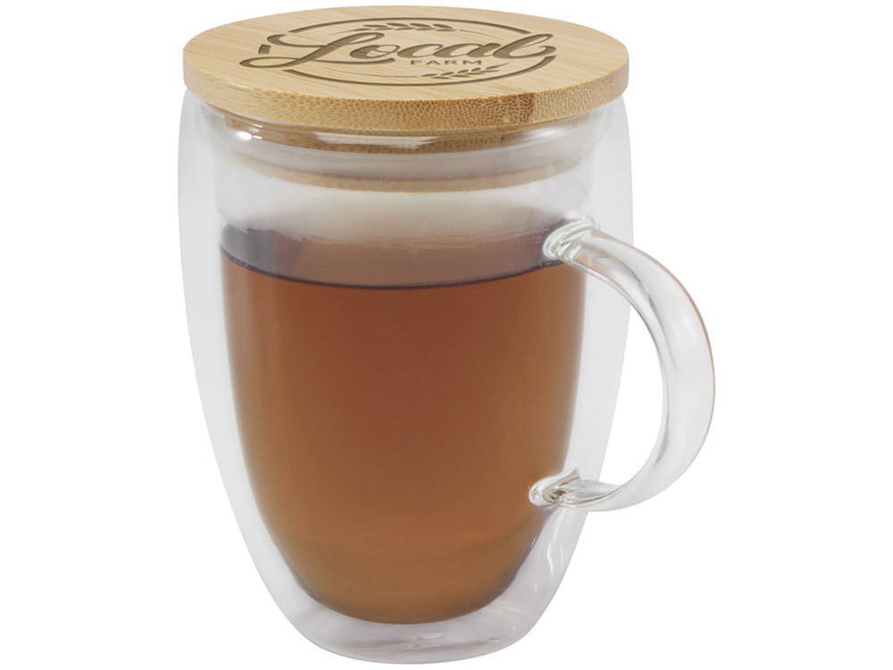 Стеклянная кружка Leona объемом 350 мл с бамбуковой крышкой - прозрачный-4