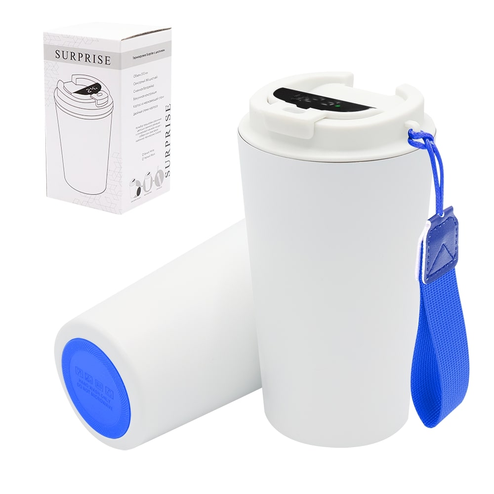 Термокружка Surprise To Go с индикатором, Белый/ синий-0