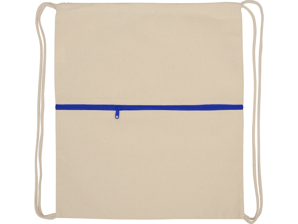 Рюкзак-мешок хлопковый Lark с цветной молнией, натуральный/синий-3