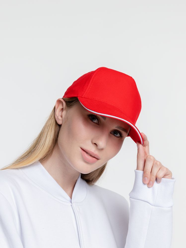 Бейсболка Classic, красная с белым кантом-3