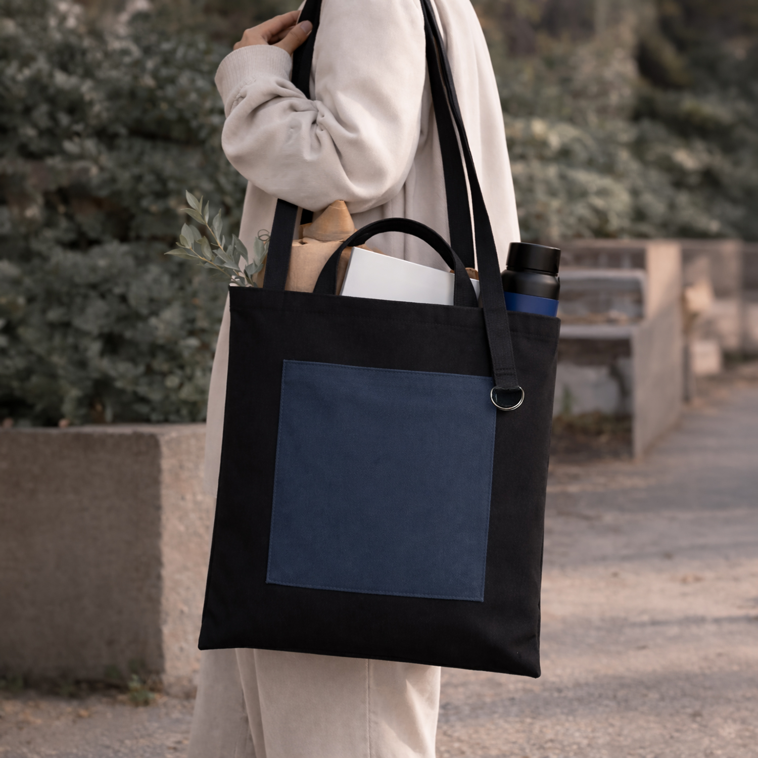 Шоппер Superbag Big Pocket, с карманом на молнии (черный с темно-серым)-6