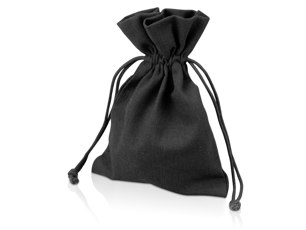 Мешочек подарочный, лен, средний, черный-0